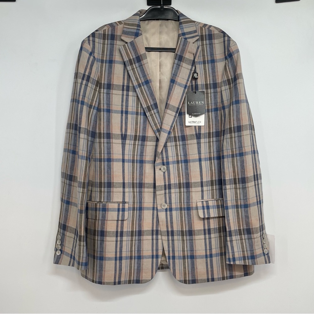 NWT Lauren Ralph Lauren UltraFlex Sport Coat Men’s 44L Linen Plaid Black Label